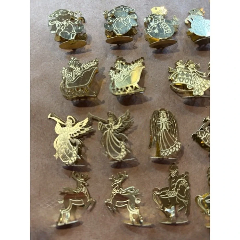 VTG‎ Miniature Thin Metal Brass Christmas Ornament Lot  Thanksgiving Noah's Ark
